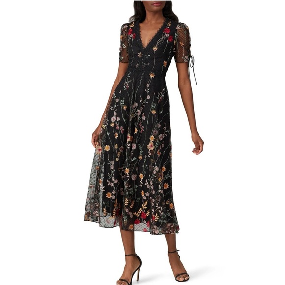 ML Monique Lhuillier Floral Embroidered Mesh Dress EUC - Picture 2 of 15